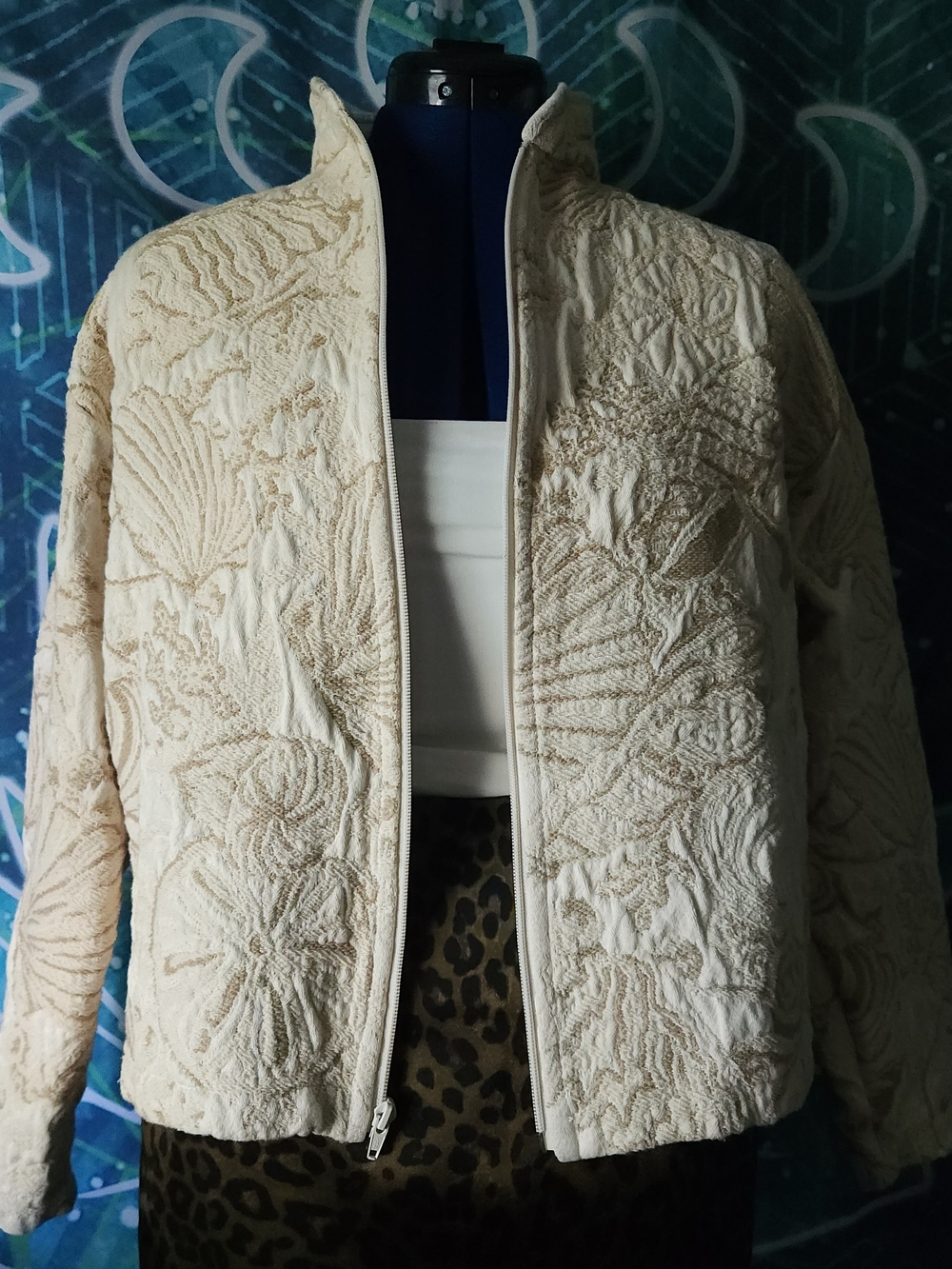 Vintage Maxson Tapestri Quilted Tapestry Jacket Cream Beige Botanical One Size